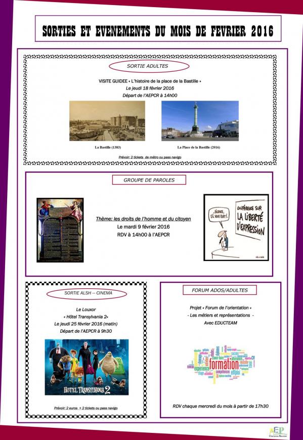 Sorties et evenements fevrier 2016